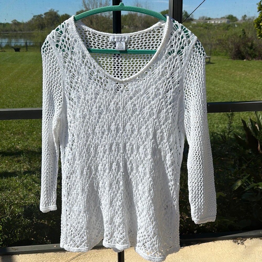 Liz Claiborne White Crochet pullover sweater with white cami size PL